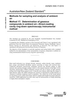 AS/NZS 3580.17: 02/12/2016 Methods for sampling and analysis of ambient air, Method 17: Determination of gaseous compounds in ambient air – Direct-reading cavity ring-down spectroscopy instrumental method