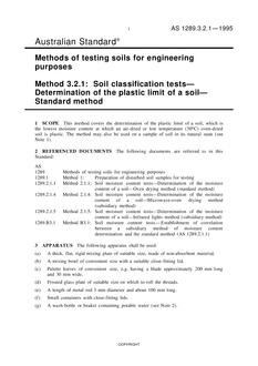AS 1289.3.2.1: 01/01/1995 Methods of testing soils for engineering purposes, Method 3.2.1: Soil classification tests – Determination of the plastic limit of a soil – Standard method