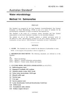 AS 4276.14: 03/05/1995 Water microbiology, Method 14: Salmonellae