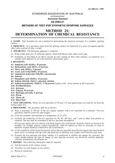AS 2983.21: 01/01/1987 Methods of test for synthetic sporting surfaces – Determination of chemical resistance