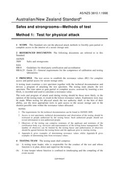 AS/NZS 3810.1: 03/05/1998 Safes and strongrooms – Methods of test, Method 1: Test for physical attack