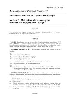 AS/NZS 1462.1: 04/05/1996 Methods of test for PVC pipes and fittings, Method 1: Method for determining the dimensions of pipes and fittings