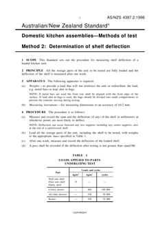 AS/NZS 4387.2: 06/05/1996 Domestic kitchen assemblies – Methods of test, Method 2: Determination of shelf deflection