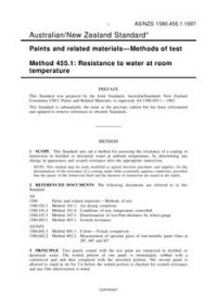 AS/NZS 1580.455.1: 12/05/1997 Paints and related materials – Methods of test, Method 455.1: Resistance to water at room temperature