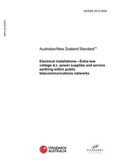 AS/NZS 3015: 01/01/2004 Electrical installations – Extra-low voltage d.c. power supplies and service earthing within public telecommunications networks