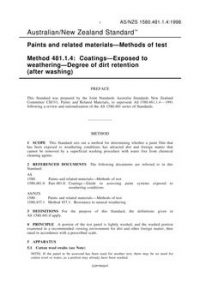 AS/NZS 1580.481.1.4: 07/05/1998 Paints and related materials – Methods of test, Method 481.1.4: Coatings – Exposed to weathering – Degree of dirt retention (after washing)