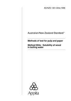 AS/NZS 1301.004S: 06/05/1998 Methods of test for pulp and paper, Method 004s: Solubility of wood in boiling water
