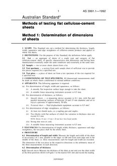 AS 3991.1: 01/01/1992 Methods of testing flat cellulose-cement sheets – Determination of dimensions of sheets