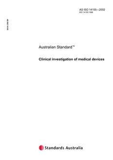 AS ISO 14155: 01/01/2002 Clinical investigation of medical devices