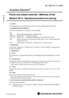 AS 1580.101.3: 12/13/2002 Paints and related materials – Methods of test, Method 101.3: Standard procedure for stoving