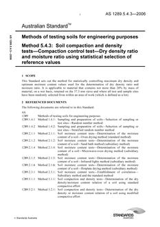 AS 1289.5.4.3: 06/07/2006 Methods of testing soils for engineering purposes, Method 5.4.3: Soil compaction and density tests – Compaction control test – Dry density ratio and moisture ratio using statistical selection of reference values