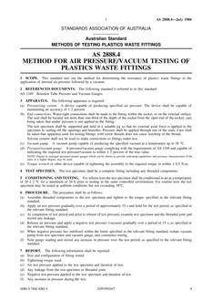AS 2888.4: 01/01/1986 Methods of testing plastics waste fittings – Method for air pressure/vacuum testing of plastics waste fittings