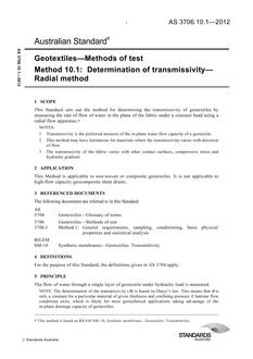 AS 3706.10.1: 04/30/2012 Geotextiles – Methods of test, Method 10.1: Determination of transmissivity – Radial method