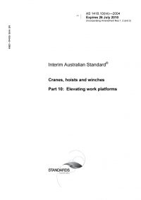 AS 1418.10(INT): 01/01/2004 Cranes, hoists and winches, Part 10: Elevating work platforms