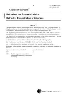 AS 4878.4: 10/25/2001 Methods of test for coated fabrics, Method 4: Determination of thickness