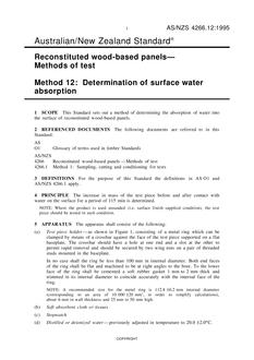 AS/NZS 4266.12: 04/05/1995 Reconstituted wood-based panels – Methods of test, Method 12: Determination of surface water absorption
