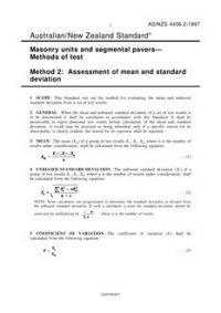 AS/NZS 4456.2: 04/05/1997 Masonry units and segmental pavers – Methods of test, Method 2: Assessment of mean and standard deviation