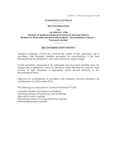 AS 2300.4.9: 12/05/1994 Methods of chemical and physical testing for the dairying industry, Method 4.9: Dried milk and dried milk products – Determination of lactose – Enzymatic method AS 2300.4.9: 12/05/1994 Methods of chemical and physical testing for the dairying industry, Method 4.9: Dried milk and dried milk products – Determination of lactose – Enzymatic method