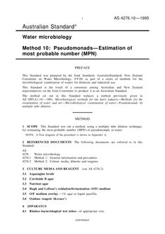 AS 4276.10: 01/01/1995 Water microbiology, Method 10: Pseudomonads – Estimation of most probable number (MPN)