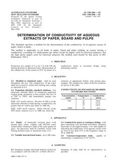 AS 1301.456S: 01/01/1992 Methods of testing pulp and paper – Determination of conductivity of aqueous extracts of paper, board and pulp