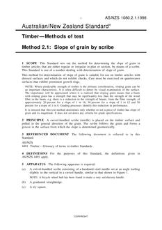 AS/NZS 1080.2.1: 01/05/1998 Timber – Methods of test, Method 2.1: Slope of grain by scribe