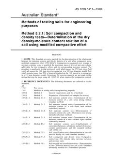 AS 1289.5.2.1: 01/01/1993 Methods of testing soils for engineering purposes, Method 5.2.1: Soil compaction and density tests – Determination of the dry density/moisture content relation of a soil using modified compactive effort