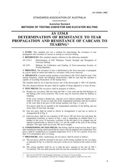 AS 1334.8: 02/07/1982 Methods of testing conveyor and elevator belting, Part 8: Determination of resistance to tear propagation and resistance of carcass to tearing*