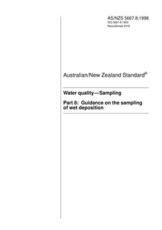 AS/NZS 5667.8: 04/05/1998 Water quality – Sampling, Part 8: Guidance on the sampling of wet deposition