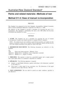 AS/NZS 1580.211.2: 07/05/1995 Paints and related materials – Methods of test, Method 211.2: Ease of manual re-incorporation