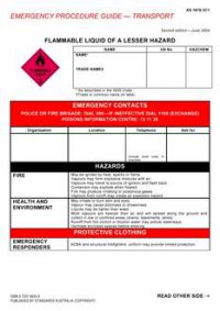 AS 1678.3C1: 06/03/2004 Emergency procedure guide – Transport – Flammable liquids of a lesser hazard