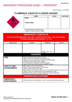 AS 1678.3C1: 06/03/2004 Emergency procedure guide – Transport – Flammable liquids of a lesser hazard