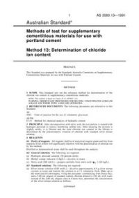 AS 3583.13: 03/27/1991 Methods of test for supplementary cementitious materials for use with portland cement, Method 13: Determination of chloride ion content