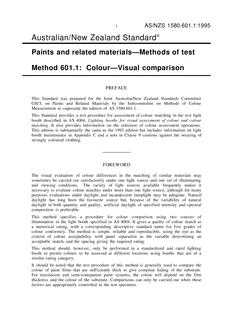 AS/NZS 1580.601.1: 02/05/1995 Paints and related materials – Methods of test, Method 601.1: Colour – Visual comparison