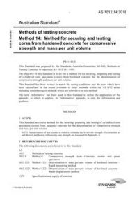 AS 1012.14: 02/21/2018 Methods of testing concrete, Method 14: Method for securing and testing cores from hardened concrete for compressive strength and mass per unit volume