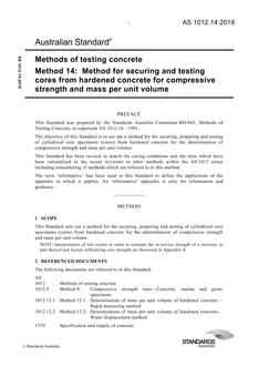 AS 1012.14: 02/21/2018 Methods of testing concrete, Method 14: Method for securing and testing cores from hardened concrete for compressive strength and mass per unit volume