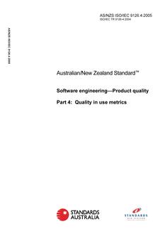 AS/NZS ISO/IEC 9126.4: 04/29/2005 Software engineering – Product quality, Part 4: Quality in use metrics
