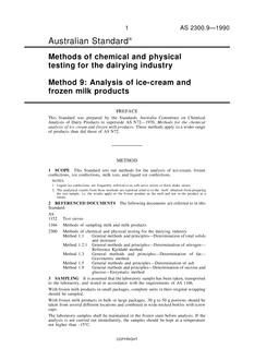 AS 2300.9: 09/16/1990 Methods of chemical and physical testing for the dairying industry, Method 9: Analysis of ice-cream and frozen milk products