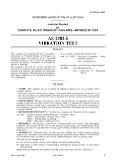 AS 2582.6: 02/06/1983 Complete, filled transport packages – Methods of test – Vibration test