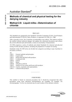 AS 2300.2.8: 08/26/2008 Methods of chemical and physical testing for the dairying industry, Method 2.8: Liquid milks – Determination of chloride