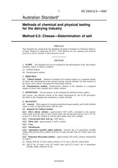 AS 2300.6.5: 09/16/1990 Methods of chemical and physical testing for the dairying industry, Method 6.5: Cheese – Determination of salt