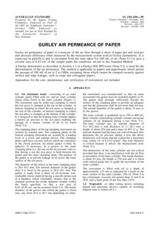 AS 1301.420S: 12/31/1988 Methods of test for pulp and paper (metric units), Part 420S: Gurley air permeance of paper