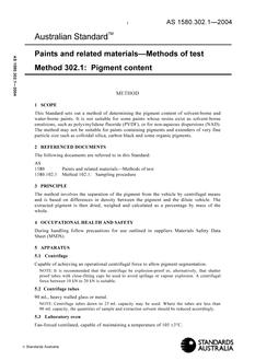 AS 1580.302.1: 01/01/2004 Paints and related materials – Methods of test, Method 302.1: Pigment content