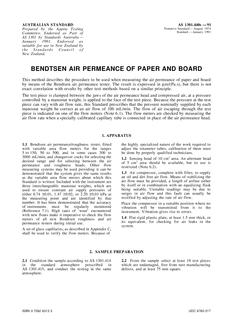 AS 1301.440S: 12/31/1990 Methods of test for pulp and paper – Bendtsen air permeance of paper and board