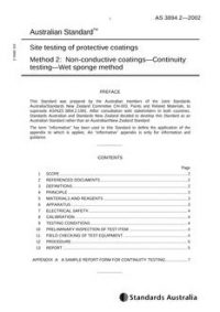 AS 3894.2: 06/07/2002 Site testing of protective coatings, Method 2: Non-conductive coatings – Continuity testing – Wet sponge method