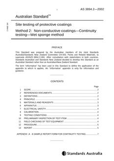 AS 3894.2: 06/07/2002 Site testing of protective coatings, Method 2: Non-conductive coatings – Continuity testing – Wet sponge method