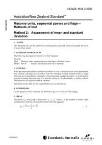 AS/NZS 4456.2: 09/25/2003 Masonry units, segmental pavers and flags – Methods of test, Method 2: Assessment of mean and standard deviation