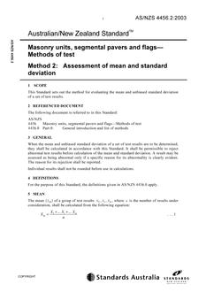 AS/NZS 4456.2: 09/25/2003 Masonry units, segmental pavers and flags – Methods of test, Method 2: Assessment of mean and standard deviation