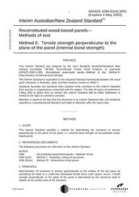 AS/NZS 4266.6(INT): 05/05/2001 Reconstituted wood-based panels – Methods of test, Method 6: Tensile strength perpendicular to the plane of the panel (Internal bond strength)