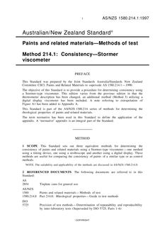 AS/NZS 1580.214.1: 10/05/1997 Paints and related materials – Methods of test, Method 214.1: Consistency – Stormer viscometer