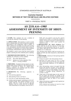 AS 2331.4.4: 12/31/1984 Methods of test for metallic and related coatings, Part 4.4: Physical tests – Assessment of intensity of shot-peening